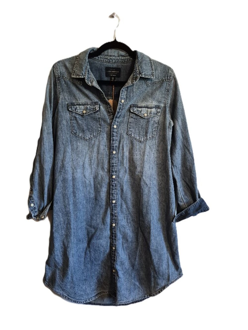 Lucky Brand Western Shirt Dress Pearl Snap True Indigo Blue Small NWT